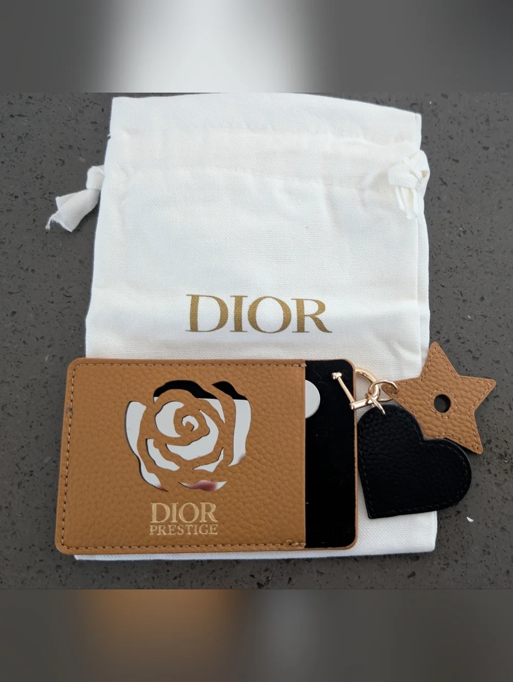 Dior Brown Leather Card Holder with Rose Motif
